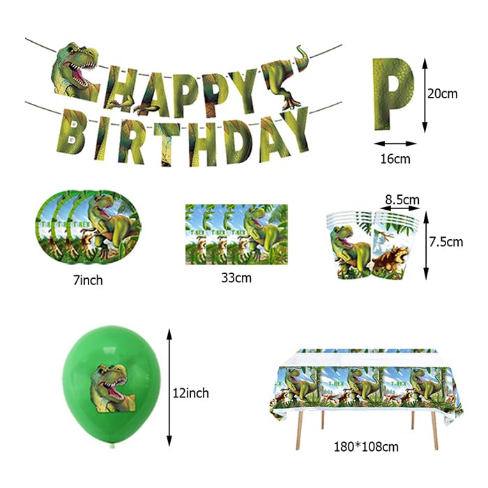 Decorazione Compleanno Dinosauri: 18 Palloncini + 10 Piatti + 10 Tazze + 10 Tovaglioli + 1 Tovaglia + 1 Festone, Kit Compleanno Dinosauri, Verde, Unisex Adulti