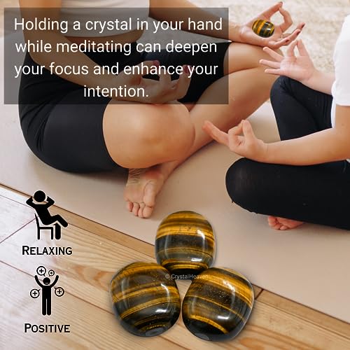 Image of Certified Tiger Eye Agate Palm Pebbles Stones For Anxiety Stress Relief | AAA Grade Original Healing Gemstone Agate Palm Stone For Yoga Meditation Spiritual Reiki Feng Shui