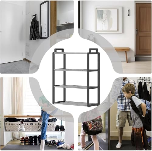 Image of 4-Tier Shoe Storage Rack | Space-Saving Free-Standing Shoe Organizer | Durable Metal Frame with Open Shelves | Ideal for Entryway, Closet, Bedroom (Portable-Black, 4 Tier)