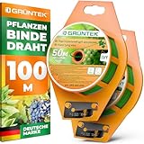 GRÜNTEK Flexibler Gartendraht 100m mit integriertem Cutter, Pflanzenschonender Bindedraht ummantelt, Pflanzen Draht Wetterfest für Tomaten, Rosen, Kletterpflanzen, Farbe Grün