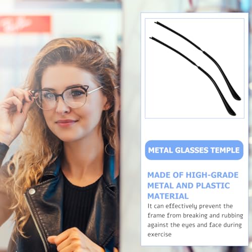 Image of UKCOCO Metal Eyeglass Temple Arms 2-Pack - Black Anti-Slip Silicone Tips, Lightweight Metal Replacement Arms for Universal Sunglasses & Reading Glasses, DIY Repair Kit for Indoor & Outdoor Use