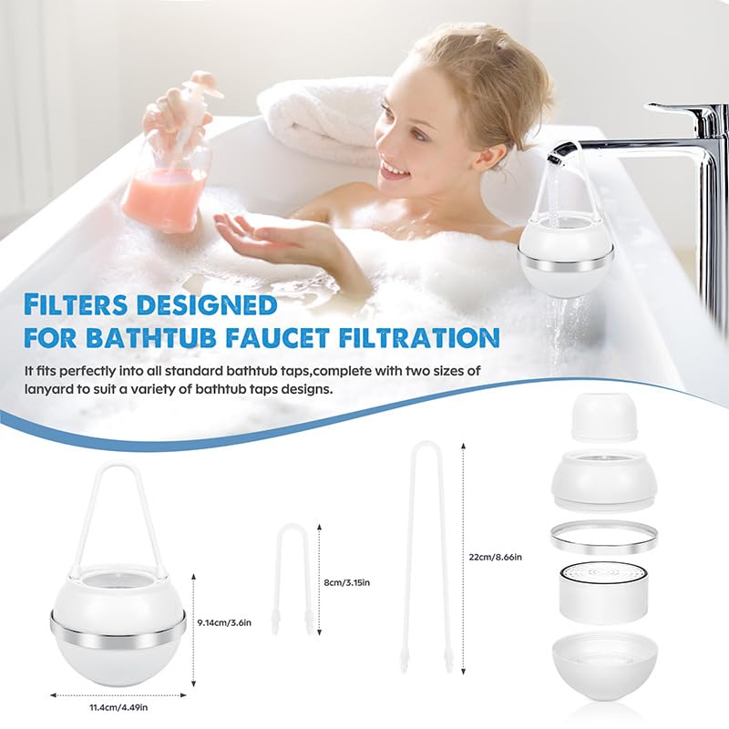 Bath Water Filter for Tub Faucet with Overflow,2,500 Gallons of Filtration,Remove contaminants,Chlorineand Fluoride,Hard Water Softener,Enhances The Health of Skin,Hair,Nails thumbnail