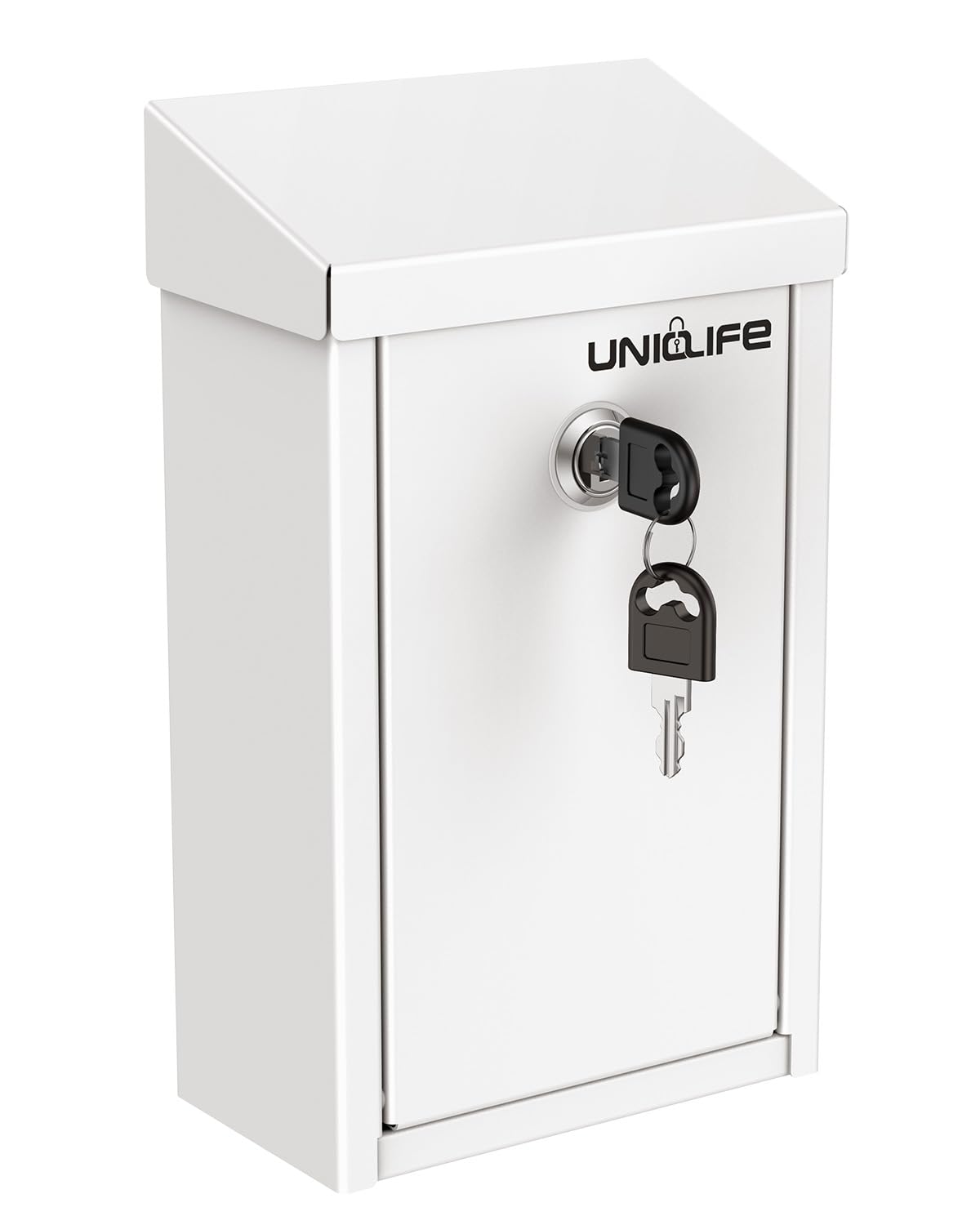 Uniclife Key Drop Box for Outside, White Metal Donation Box Collection Box with Key Lock, Safe Suggestion Box, Wall Mounted Mailbox with Top Slot,