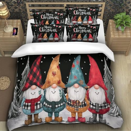 Housse de couette fleurs de Noël 220x240 cm parure lit microfibre pour couple - 5