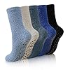 YEEKAORA Mens Fluffy Socks With Grips Slipper Socks Non Slip Winter Warm Extra Thick Plush Cabin Home Sleeping Hospital Socks (Solid)