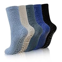 YEEKAORA Mens Fluffy Socks With Grips Slipper Socks Non Slip Winter Warm Extra Thick Plush Cabin Home Sleeping Hospital Socks (Solid)