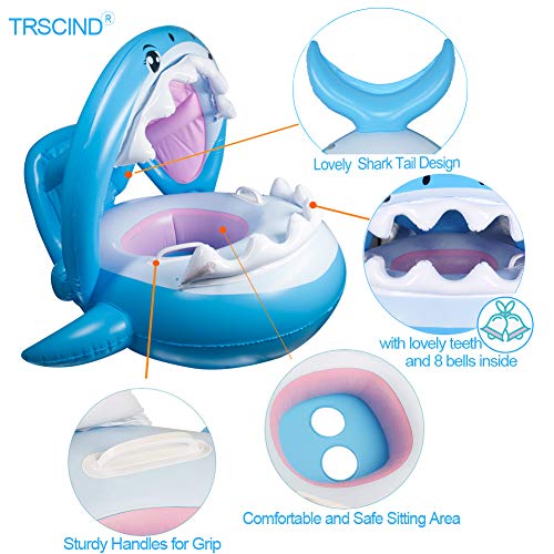 TRSCIND Baby Pool Floats Swimming Float Inflatable Shark Babies Floatie Swim Ring with Canopy for Infant Kids Aged Under 36 Months