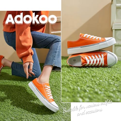 Adokoo Canvas Tennis Shoes for Women Low Top Casual White Black Sneakers for Women Lace Up Fashion Comfortable Walking Shoes4