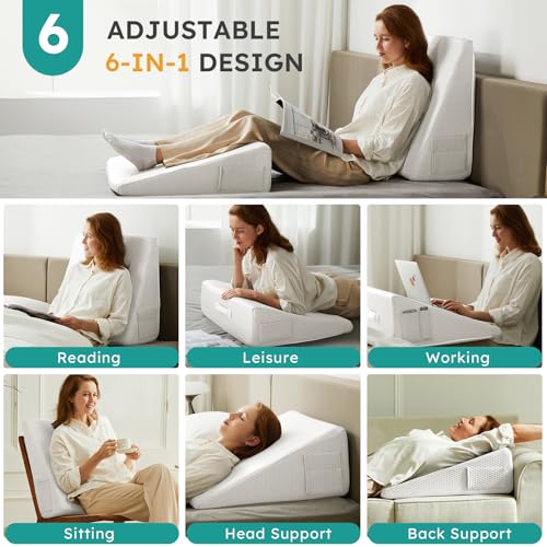 Image of Bedluxe Wedge Pillow, 12 inch Bed Wedge Pillow for Headboard, Pillow Wedge for Acid Reflux Relief, Sleeping, After Surgery, Snoring, Gerd, Triangle Pillow Wedge - Cooling Memory Foam Top, White
