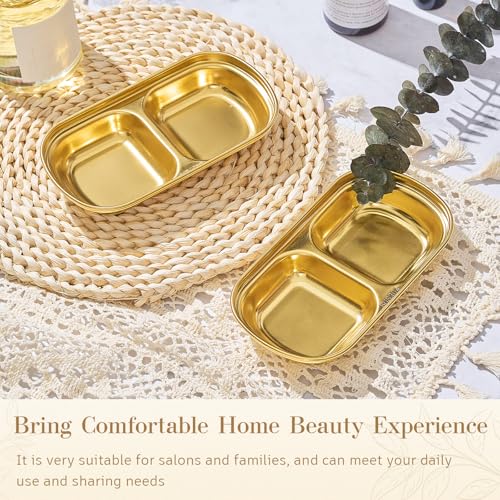 Image of 4 Pcs Esthetician Bowls Face Mask Tray Esthetician Supplies Stainless Steel Compartment Serving Tray Women Skincare Products Facial Bowl for Spa Salon Aesthetician Beauty, Nail Art (Gold,Small)