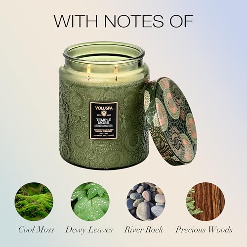 Image of Voluspa Temple Moss, Two Wick Luxe Candle Jar, 44 oz, Coconut Wax Blend, Scented Candles for Home, 140 Hour Burn Time, Handcrafted in the USA