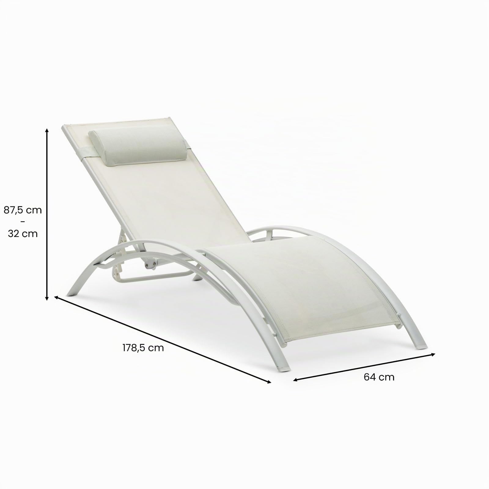 IDIMEX Gartenliege Relax mit Verstellbarer Rückenlehne und Kissen, Cremeweiß – wetterfeste Sonnenliege, klappbar für Balkon oder Terrasse, Aluminiumgestell und Textilene, pflegeleicht und komfortabel