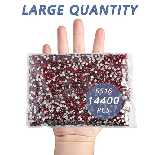 Image of Beadsland Flat Back Crystal Rhinestones Bulk, Siam, SS16, 14400pcs | Flatback Glass Gems for Nails Crafts Clothes DIY Decoration, Glue Fix, 3.8-4.0mm,Red
