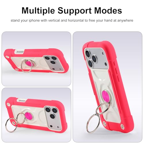Image of MARKILL Compatible with iPhone with Built-in 360Rotating Ring Stand, Military Grade Drop Protection Full Body Rugged Heavy Duty Case Durable Cover (Hot Pink, iPhone 17 Pro Max)