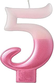 Vibrant Pink Numeral Candle #5 - 3.75" - Premium Wax & Metallic Design - Perfect for Birthdays, Anniversaries & Themed Parties (1 Pc.)