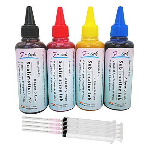 F-ink 4 Bottles Sublimation Ink Compatible with Inkjet Printers- 4 Colors Black Cyan Magenta Yellow