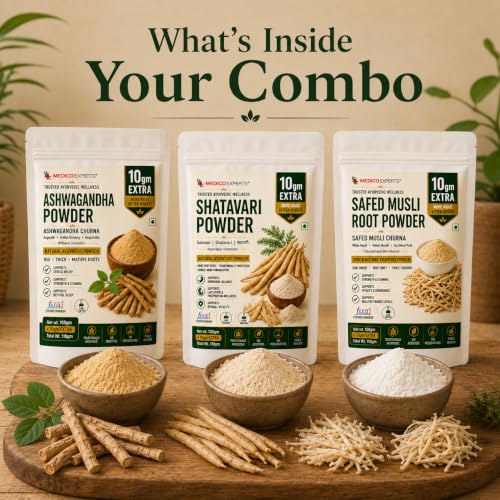 Image of Ashwagandha Shatavari Safed Musli Root Powder Combo | 110g Each (3 Pouches) | Pure & Natural Ayurvedic Herb Powder | No Additives, No Fillers | 330g Total