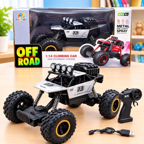 Image of Rechargeable Remote Control Monster Truck RC Car for Kids, Big 2WD Off-Road Rock Crawler with Water Mist Spray,Climbing Car with Shockers,Racing Toy for Boys & Girls 5+ Years, Assorted colours