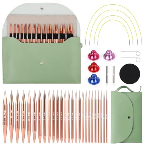 Coopay 13 Paires Aiguilles Circulaires Tricot Interchangeable de 3,0-10,0mm, Aiguille à Tricoter en Aluminium, Kit Tricot Debutant, Aiguille Circulaire Tricot...