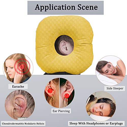 Image of Ear Piercing Pillow for Side Sleepers, Pillow with an Ear Hole for CNH and Ear Pain Ear Inflammation Pressure Sores, O-Shaped Side Sleeping Pillow, Ear Guard Pillow(Yellow)