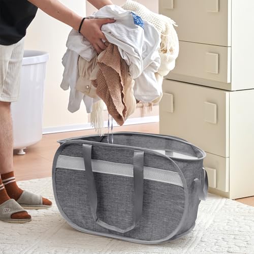 Collapsible Laundry Baskets, Foldable Tear Proof Pop Up Hamper with Reinforced Carry Handles, Durable Laundry Hamper for Home, Laundry, Bathroom, Dorm or Travel (Grey) - Image 3