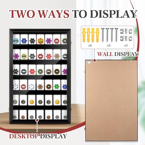 Image of Silipull Lighter Display Case Wall Mount Display Case for Lighter Detachable Wooden Cabinet W /98% UV Acrylic Door Lockable Spoon Storage Box Collection(Black Finish,42 Coin Slab,Coin Slab)