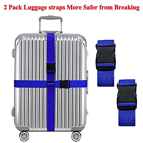 Image of 2 Pack Luggage Straps, Bright Colors Adjustable Suitcase Belts with Quick Release Buckle (DarkBlue)