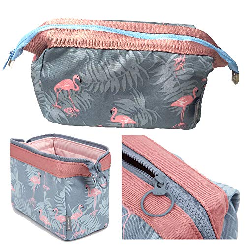 Makeup Bag Flamingo Brush Organizer, Cosmetic Pouch with Zipper Large Capacity Waterproof Cosmetic Case for Women's 1Pack (Light blue)