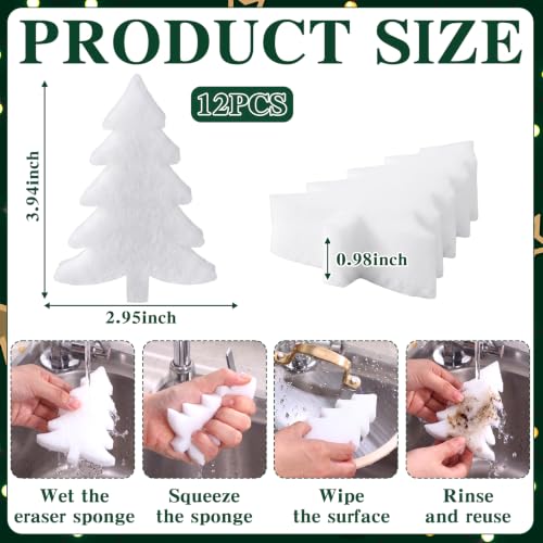 Image of Tioncy 12 Pack Christmas Tree Kitchen Sponges Bulk Cute White Tree Dual Sided Scrubber Sponges Dishwashing Kitchen Cleaning Accessories for Home Decor Household Supplies