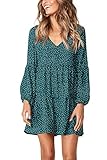Cosonsen Womens Babydoll Dress Loose Casual Tunic Dress V Neck Shift Dress Green M