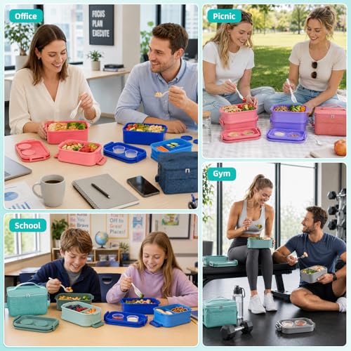DaCool Adults Lunchbox Bento Box with Lunch Bag- 74 OZ All-in-One Stackable Lunch Box for Adults Kids Leakproof Bento Large Lunch Box Containers with Fork Spoon Sauce Box for Work School (Green) - image 7