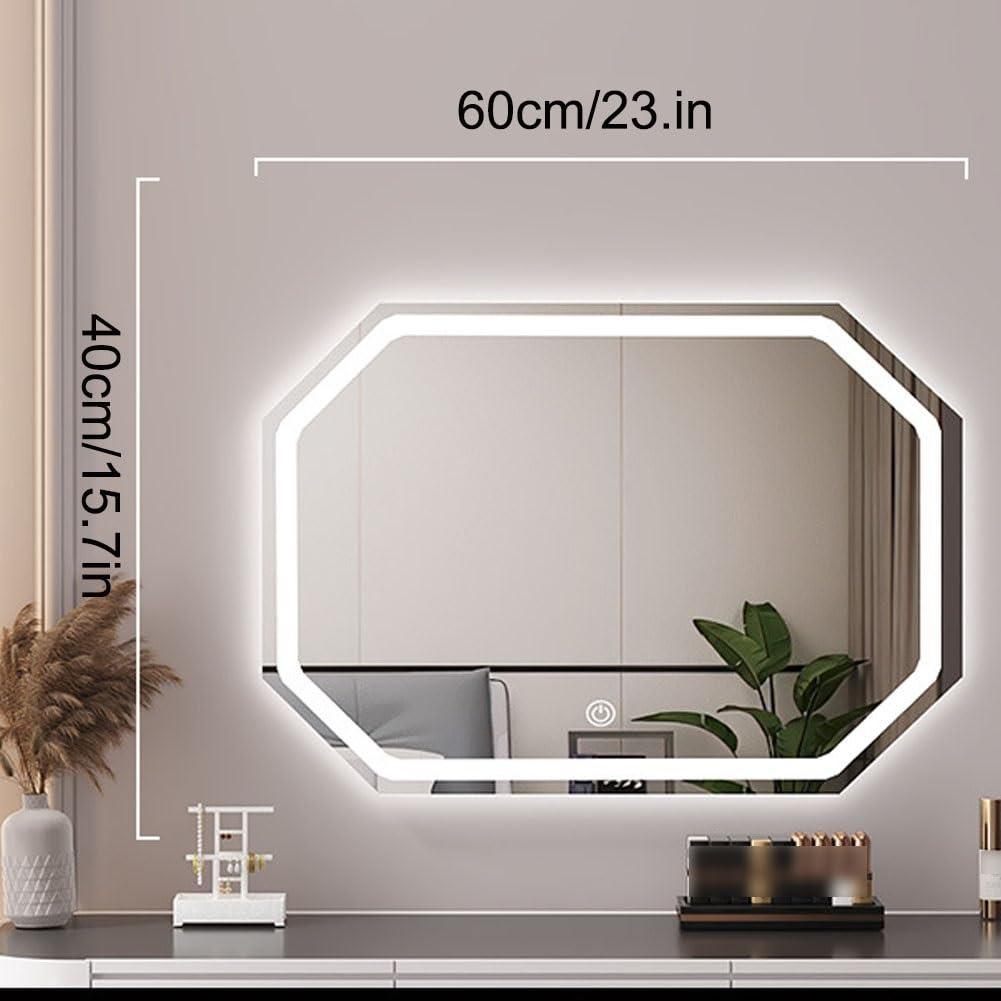 Inteligentne podświetlane lustro w kształcie diamentu, montowane na ścianie lustro łazienkowe, poziome/pionowe lustro ścienne, 3 kolory ściemniania, przełącznik jednym dotknięciem, odpowiednie do