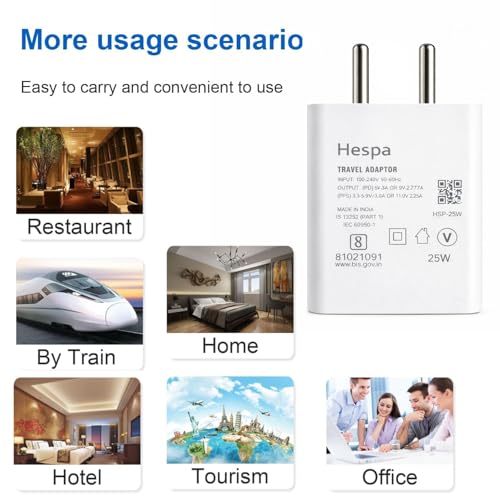 Image of 25W PD 3.0 Type C Superfast Charger Adapter for Samsung Galaxy M17|M07|M36|M06|A55|A35|F06|S25 fe|S22|S24|F36|F16|M35|S23|A06|iPhone|Tab S11| 25W by HESPA (SVXQ 18)
