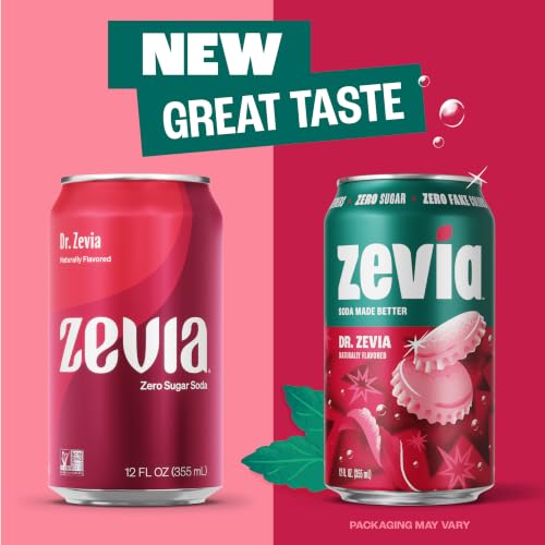 Image of Zevia Zero Sugar Soda, Dr. Zevia, 12 oz Cans (24-Pack) - Naturally Sweetened, Zero Calorie Sugar Free Soda - Non-GMO Project Verified, Gluten-Free, Vegan