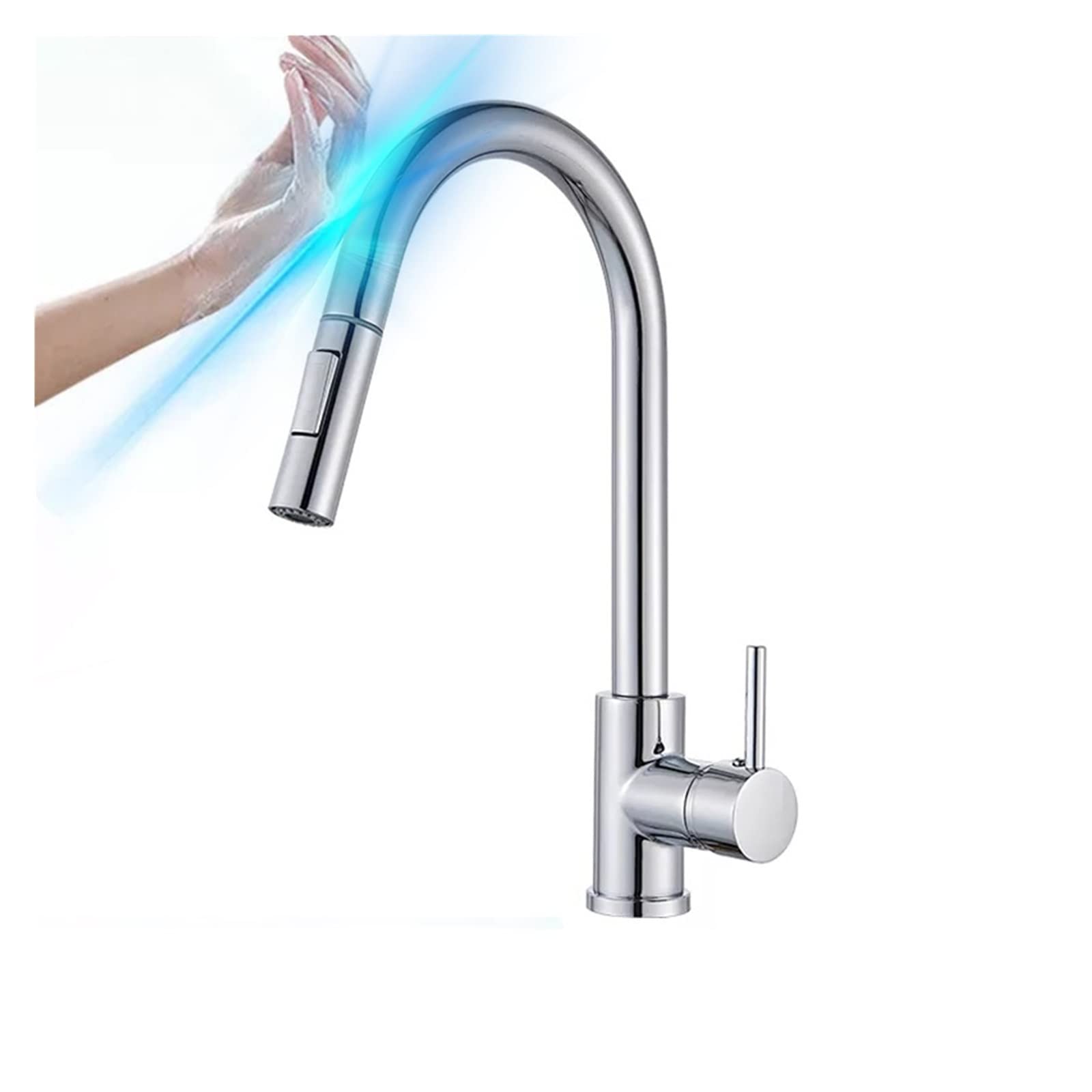Grifo de cocina extraíble con sensor inteligente dorado giratorio 360 grados monomando
