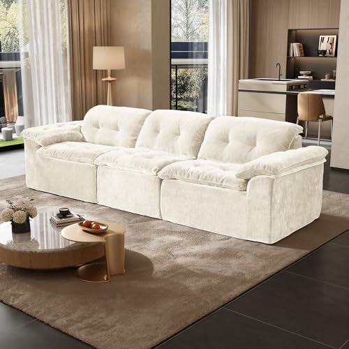 Image of Oversized Modular Sectional Sofa, Large Modern Cloud Sectional Couch with Seat Cushion, Boneless 3 Seater Couch for Living Room, Apartments, No Assembly Required, Beige