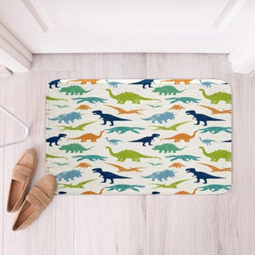 Kids Dinosaur Fluffy Rugs Cute Dinosaurs Absorbent Non Slip Bath Rug Boys Colorful Cartoon Dino Soft Mat for Bedroom Living Room Kitchen Girls Baby Jungle Animals Pattern Indoor Entrance Rugs 16