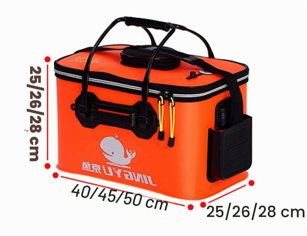 Seau de Pêche EVA Pliable Portable Imperméable avec Poignée de Transport Poches Latérales pour Poissons Vivants (50CM, Vert)