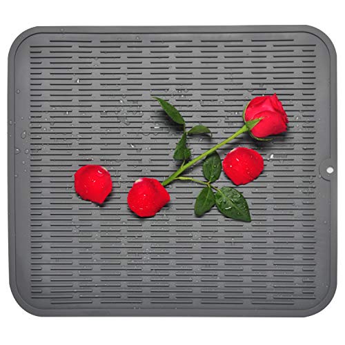 KindGa Silicone Drying Mats for Kitchen, Large Grey Dish Drying Mat