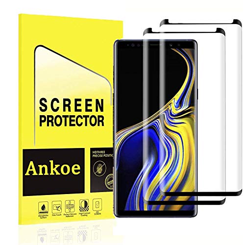 Galaxy Note 9 Screen Protector, Ankoe 3D Curved Full Coverage Anti-Fingerprint, Anti-Scratch, Easy to Install Curved Tempered Glass Screen Protector for Samsung Galaxy Note 9 (Black-2 Pack)