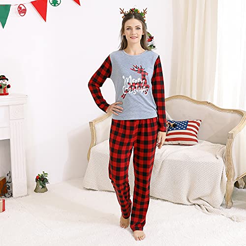 DERCLIVE Kerst Familie Bijpassende Kleding Kerst Elf Herten Plaid Nachtkleding Pyjama Xmas Nachtkleding Outfits voor Papa Moeder Baby, Mom - Grijs, XL - Afbeelding 6