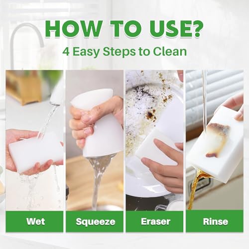 Image of Magic Sponge Eraser 100 Pack, GRS Certified Melamine Sponge | No Scratch & Super Absorbent, Multi-Functional Melamine Cleaning Sponges for Bathroom Window Shoes Kitchen