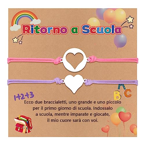 VU100 Madre Figlia Bracciali Regali Cuore abbinato per ragazzo ragazza Ritorno a scuola Bracciale Regali Ansia di separazione per mamma nonna figlio ragazze ragazzi nipote regalare