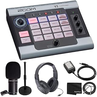 Zoom V3 Vocal Effects Processor + Zoom ZDM-1 Dynamic Microphone + Zoom AD-16 9V AC Adapter + Audio Headphones + Adjustable Desk Microphone Stand - Deluxe Bundle