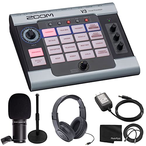 Zoom V3 Vocal Effects Processor + Zoom ZDM-1 Dynamic Microphone + Zoom AD-16 9V AC Adapter + Audio Headphones + Adjustable Desk Microphone Stand - Deluxe Bundle