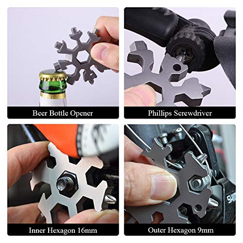 18-in-1 Snowflake Multi-Tool, Stainless Steel Snowflake Wrench, Portable Snowflake Tool Card Bottle Opener Snowflake Screwdriver for Christmas Gift，Silver