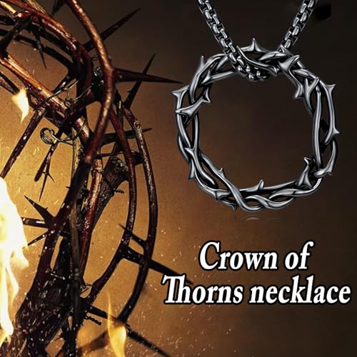 Crown of Thorns Necklace for Men 925 Sterling Silver Cross Necklace Pendant Religious Christian Jewelry Christmas Gifts for Men2
