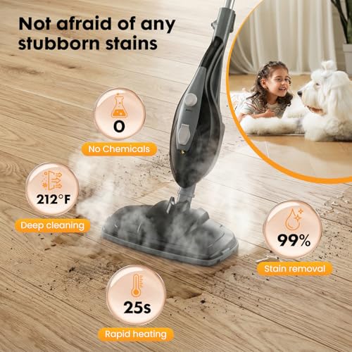 Image of NEWBULIG 14-in-1 Steam Mop, Powerful Detachable Handheld Steam Cleaner for Floor Cleaning with 2 Washable Pads, 16.4 FT Cord, Multi-Purpose Floor Steamer for Hardwood, Clothes, Carpet, Tile, Grout