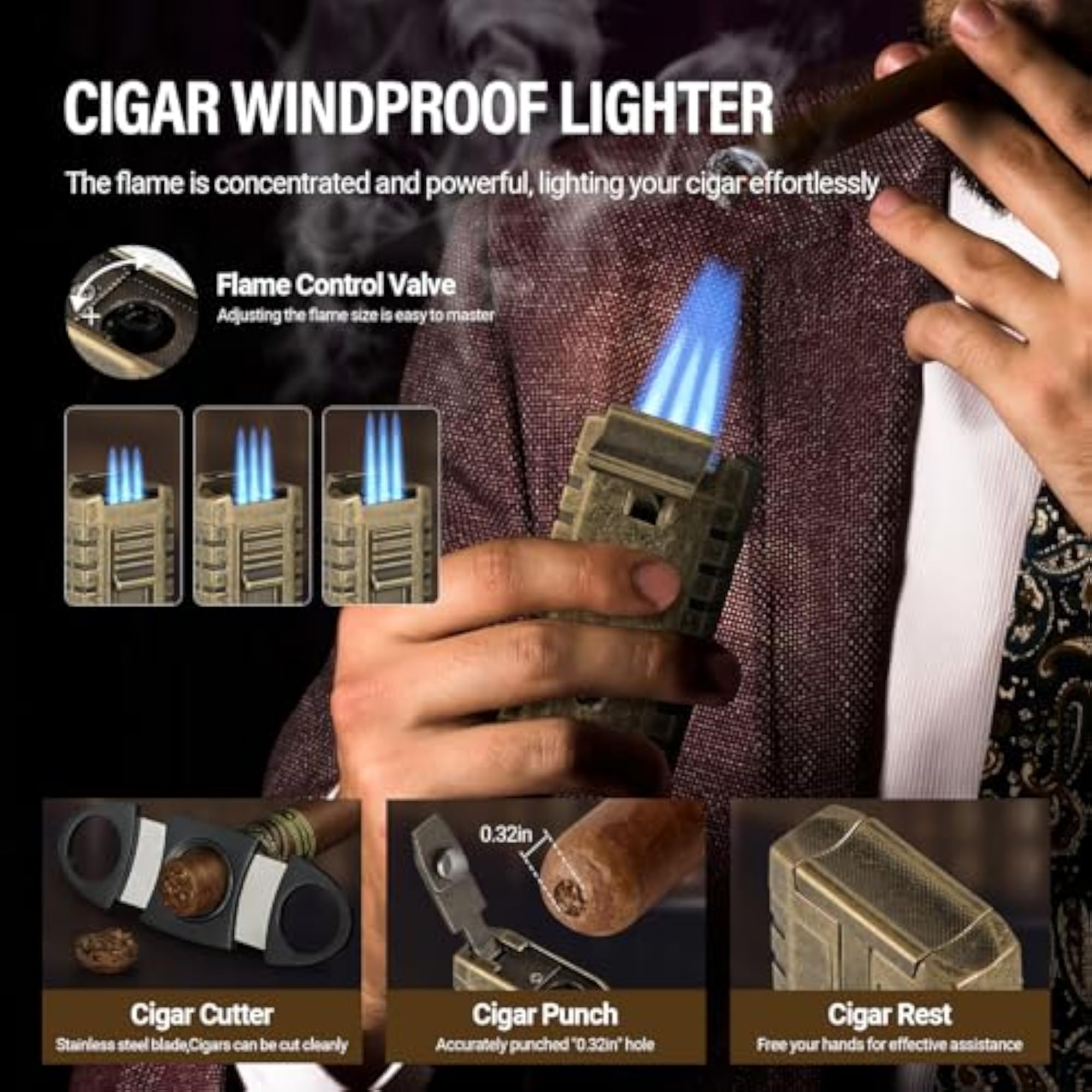 Cigar Humidor and Ashtray Kit, Solid Wood