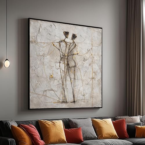 Tableau abstrait sur toile couple enlacé XINBAO 70x70 cm décor chic